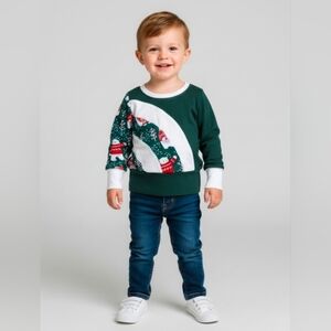 Handmade Winter Toddler Christmas T-Shirt Size 2T Green Red U.S. Made